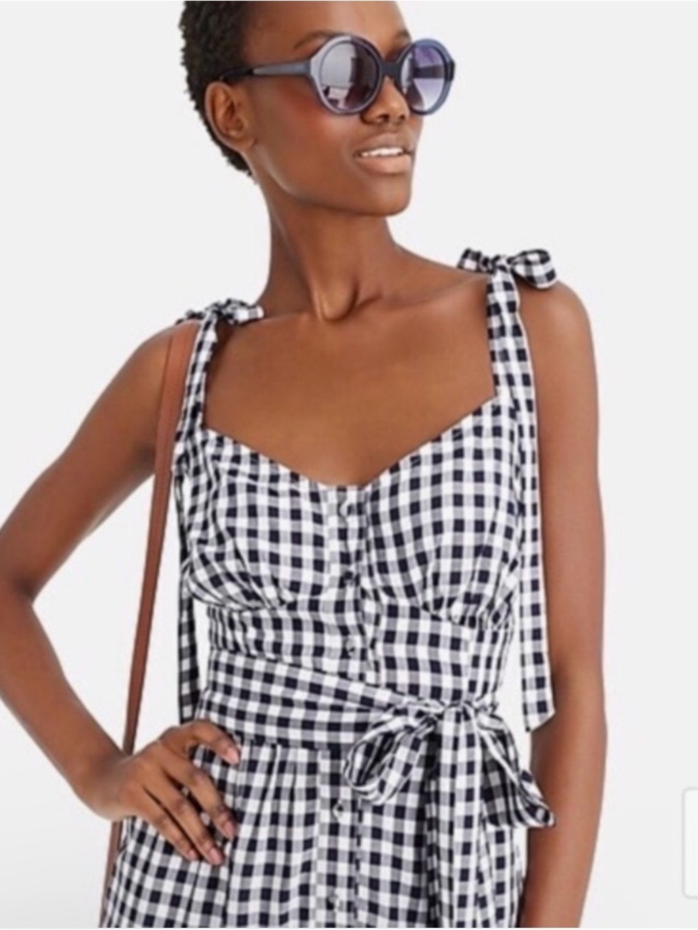 J CREW Gingham Black & White Button Front Size 8 Tie Strap Ruffle Hem Midi Dress - Picture 10 of 16